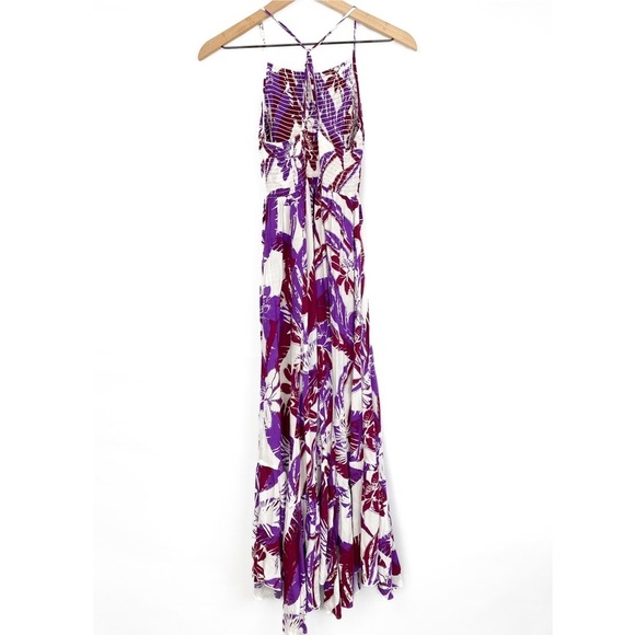 NEW Free People Heat Wave Tropical Printed Maxi Slip Dress, Purple Red Combo - S - Picture 9 of 11